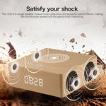 Horloge Multifonctionnelle en Bois à Écran Tactile Enceinte Bluetooth avec Charge Sans Fil, Support Carte TF & Clé USB & AUX 3,5mm, Q5A