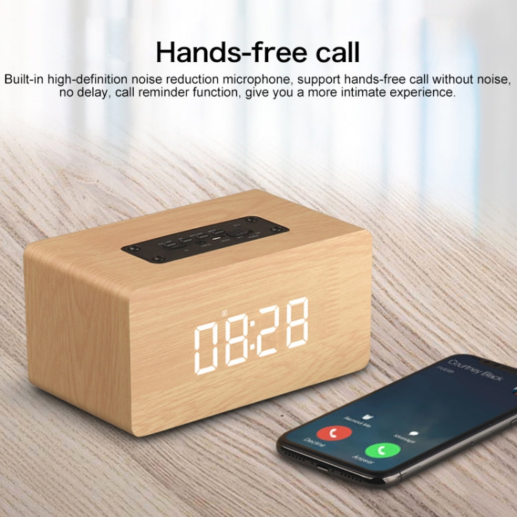 Haut-parleur Bluetooth en bois W5C avec subwoofer et horloge, prend en charge les cartes TF et l'entrée auxiliaire 3,5 mm, bois marron, bois jaune