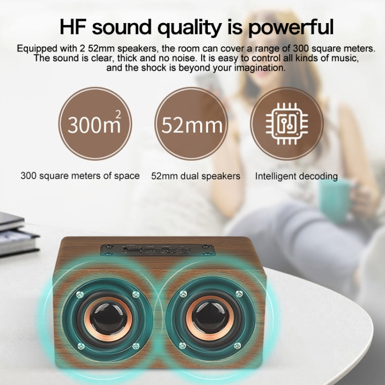 Haut-parleur Bluetooth en bois W5C avec subwoofer et horloge, prend en charge les cartes TF et l'entrée auxiliaire 3,5 mm, bois marron, bois jaune