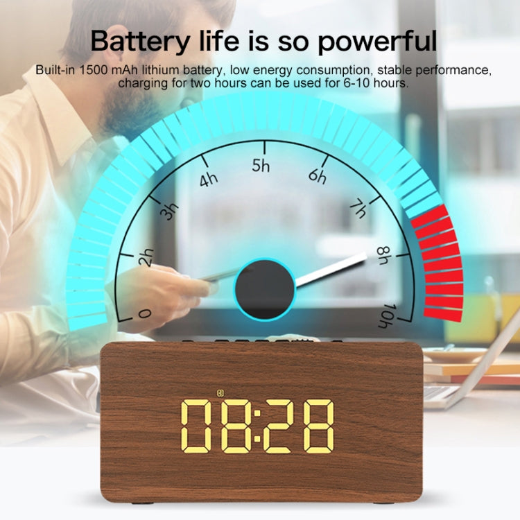 Haut-parleur Bluetooth en bois W5C avec subwoofer et horloge, prend en charge les cartes TF et l'entrée auxiliaire 3,5 mm, bois marron, bois jaune