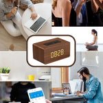 Haut-parleur Bluetooth en bois W5C avec subwoofer et horloge, prend en charge les cartes TF et l'entrée auxiliaire 3,5 mm, bois marron, bois jaune