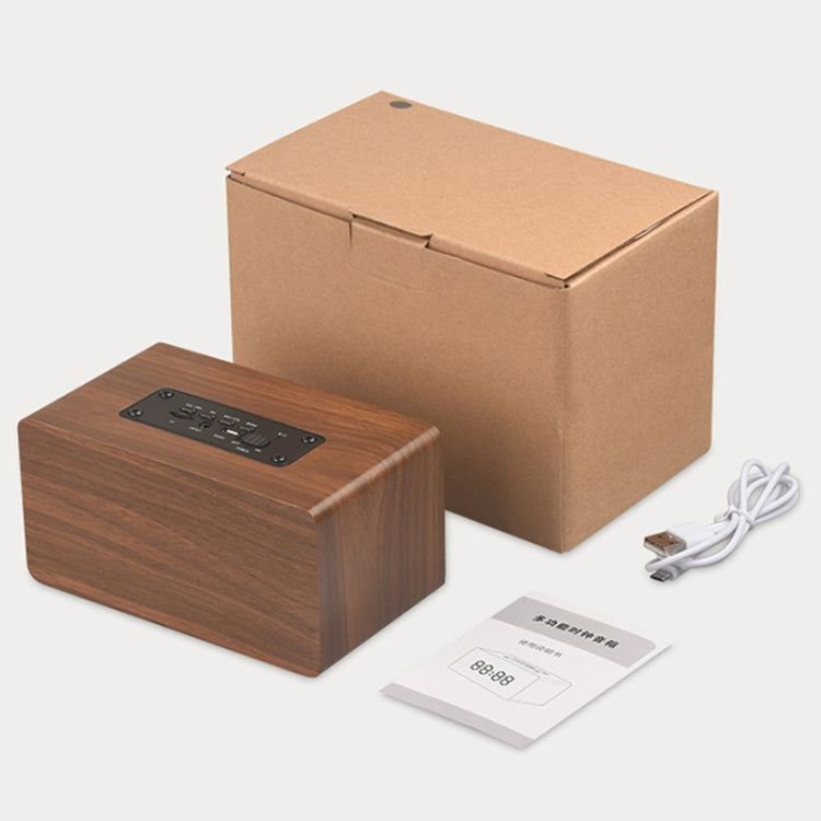 Haut-parleur Bluetooth en bois W5C avec subwoofer et horloge, prend en charge les cartes TF et l'entrée auxiliaire 3,5 mm, bois marron, bois jaune