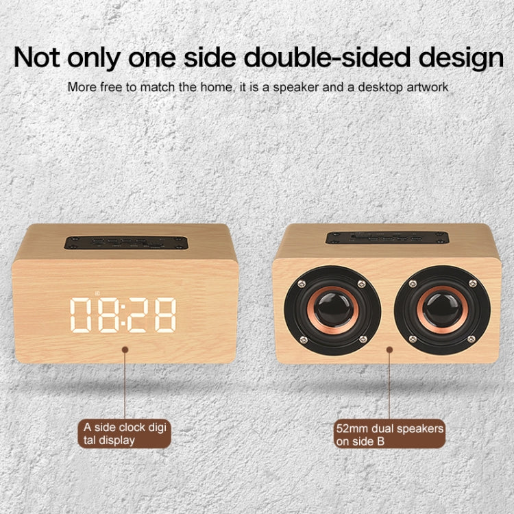 Haut-parleur Bluetooth en bois W5C avec subwoofer et horloge, prend en charge les cartes TF et l'entrée auxiliaire 3,5 mm, bois marron, bois jaune
