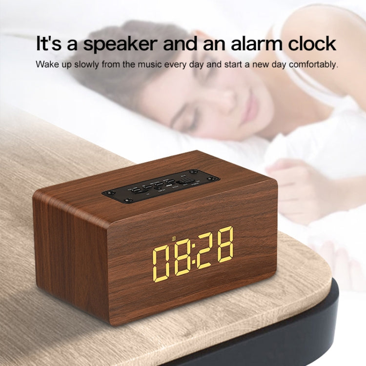 Haut-parleur Bluetooth en bois W5C avec subwoofer et horloge, prend en charge les cartes TF et l'entrée auxiliaire 3,5 mm, bois marron, bois jaune