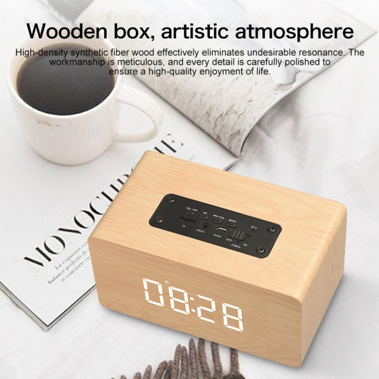 Haut-parleur Bluetooth en bois W5C avec subwoofer et horloge, prend en charge les cartes TF et l'entrée auxiliaire 3,5 mm, bois marron, bois jaune