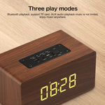 Haut-parleur Bluetooth en bois W5C avec subwoofer et horloge, prend en charge les cartes TF et l'entrée auxiliaire 3,5 mm, bois marron, bois jaune