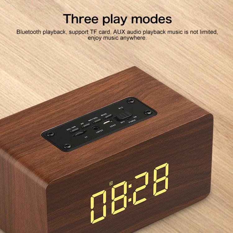 Haut-parleur Bluetooth en bois W5C avec subwoofer et horloge, prend en charge les cartes TF et l'entrée auxiliaire 3,5 mm, bois marron, bois jaune