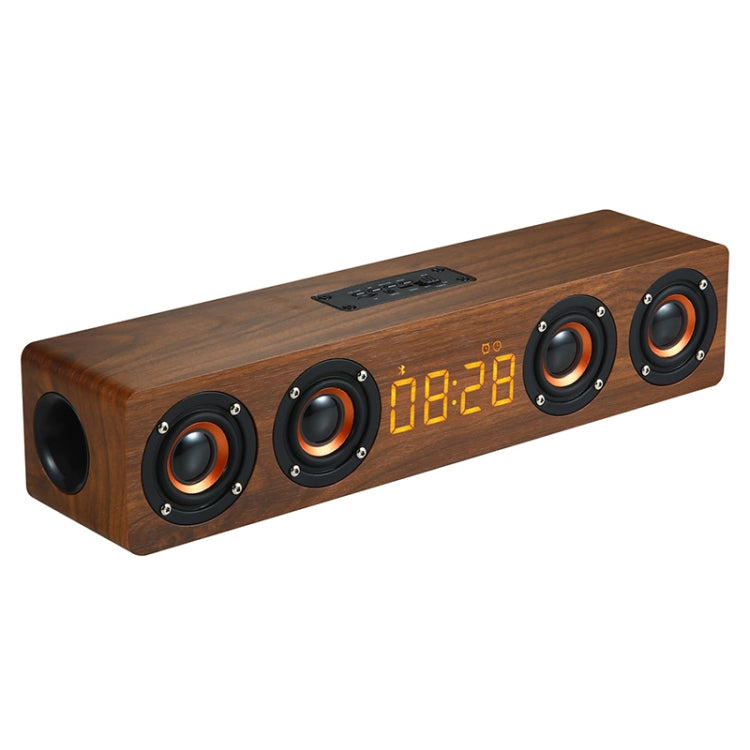 Enceinte Bluetooth en Bois avec Horloge et Subwoofer W8C, Support Carte TF & Clé USB & AUX 3,5mm