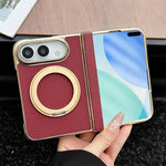 Litchi Texture Electroplated Rotating Bracket Magnetic Phone Case, For iPhone Duo
