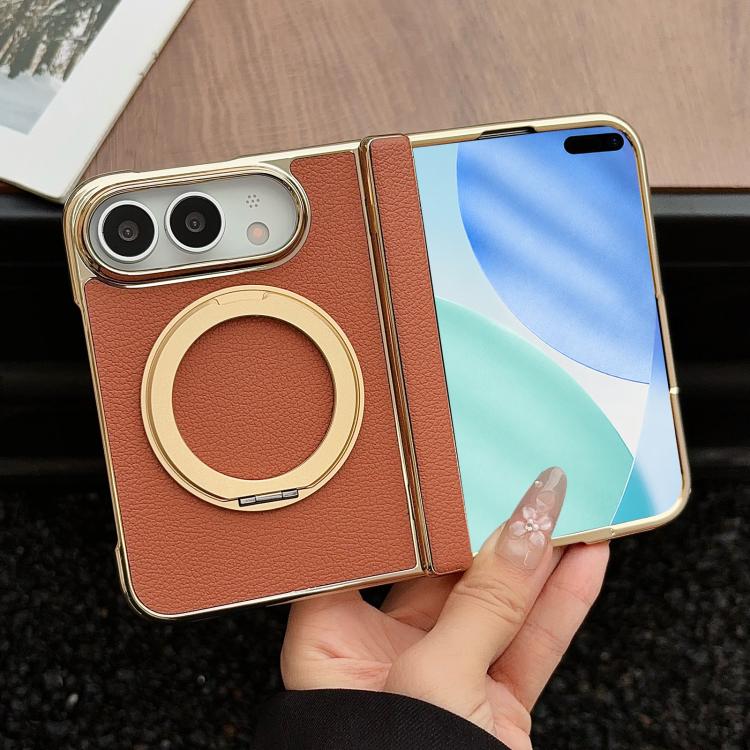 Litchi Texture Electroplated Rotating Bracket Magnetic Phone Case, For iPhone Duo