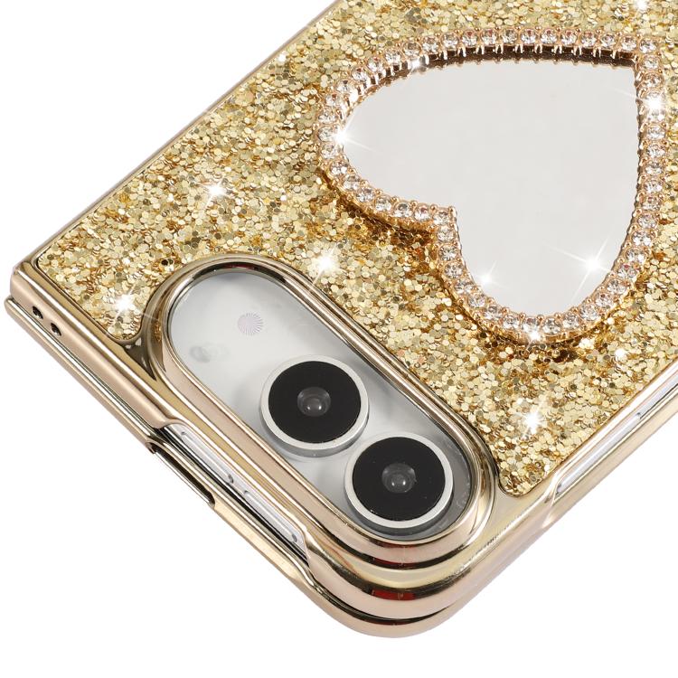Glitter Heart Mirror Phone Case with Strap, For iPhone Duo