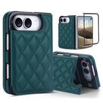 Rhombic Texture Full Coverage Fold Double Buckle PU Phone Case, For iPhone Duo