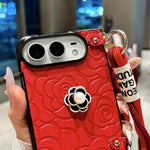 Impression Camellia Pattern Protective Phone Case with Long Lanyard, For iPhone Duo
