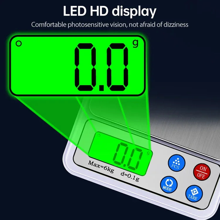 Balance électronique portable de cuisine MH-555 6Kg x 0,1g haute précision avec écran LCD 2,2 pouces, 6000g/0,1g
