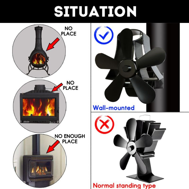 Ventilateur de poêle à bois à 5 pales en aluminium haute température alimenté par la chaleur YL-106, YL-106 (Argent), YL-106 (Blanc), YL-106 (Noir), YL-106 (Bronze), YL-106 (Gris), YL-106 (Or), YL-106 (Rouge Rose)