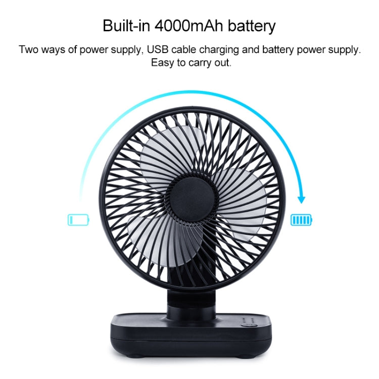 D606 Ventilateur de Bureau Portable Rechargeable USB 4W à Quatre Vitesses Réglables, USB