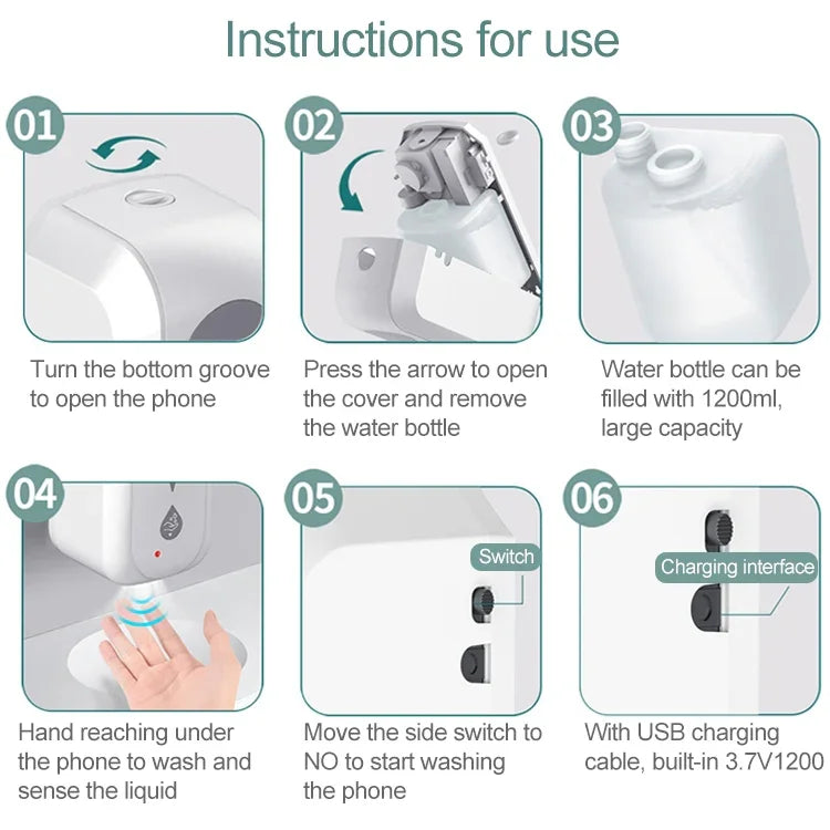 Distributeur automatique sans contact à capteur infrarouge 1200ML pour spray de stérilisation