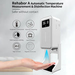 Rehabor A Thermomètre sans contact mains libres à capteur de distance sensible à la lumière corporelle + distributeur automatique de savon liquide sans contact 450ml avec support mural, Rehabor A