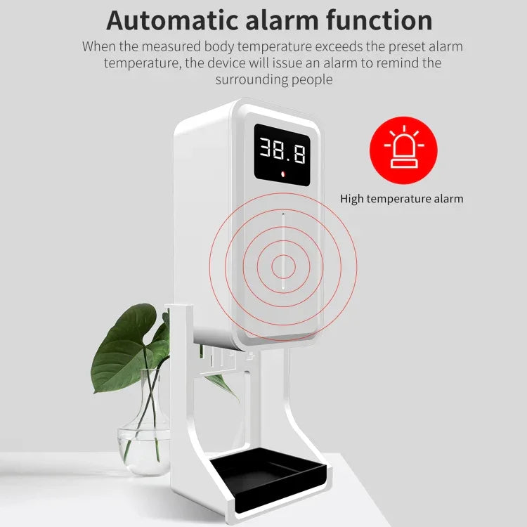 Rehabor A Thermomètre sans contact mains libres à capteur de distance sensible à la lumière corporelle + distributeur automatique de savon liquide sans contact 450ml avec support mural, Rehabor A