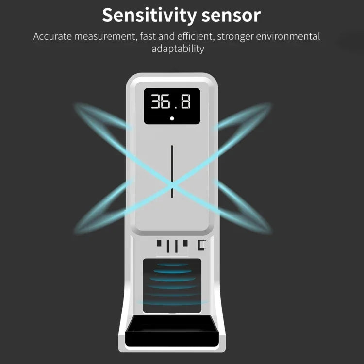 Rehabor A Thermomètre sans contact mains libres à capteur de distance sensible à la lumière corporelle + distributeur automatique de savon liquide sans contact 450ml avec support mural, Rehabor A