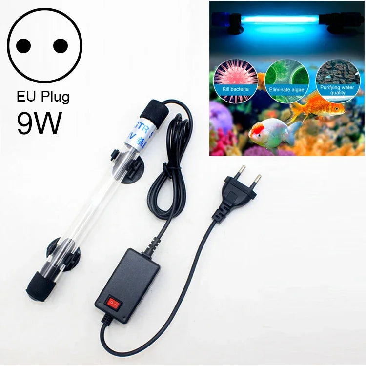 Lampe UV Désinfection des Algues pour Aquarium 220V 9W, Prise EU, 9W Prise EU