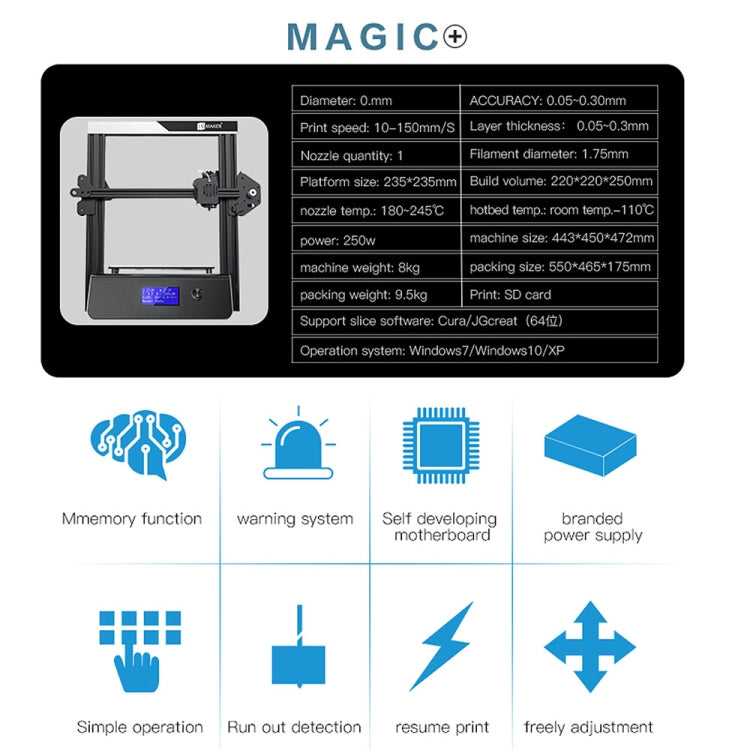 JGAURORA Magic Imprimante 3D de bureau 250W avec écran LCD et contrôle par bouton rotatif