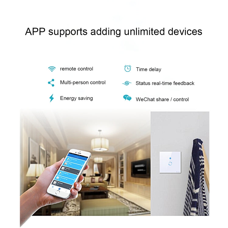 Interrupteur mural tactile Sonoff 86 mm 1 gang en verre trempé, interrupteur tactile lumière maison intelligente, compatible Alexa et Google Home, AC 90V-250V 400W 2A, 86 mm