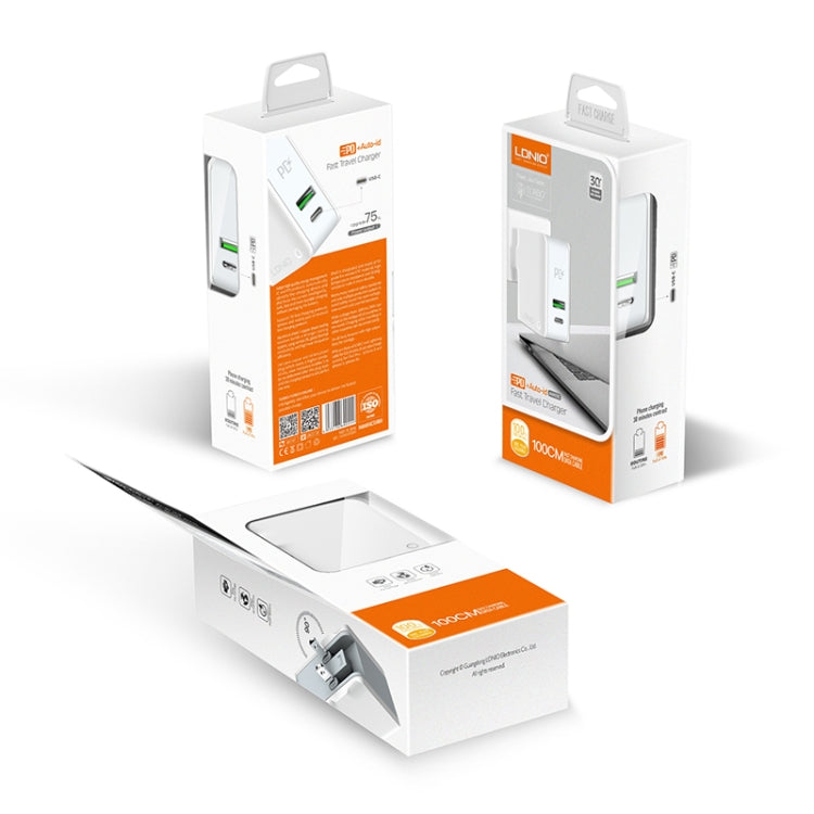 Chargeur de voyage rapide pliable LDNIO A4403C 30W PD + Auto-id avec câble 8 broches de 1 m, prise AU, avec câble 8 broches, 30W avec câble 8 broches