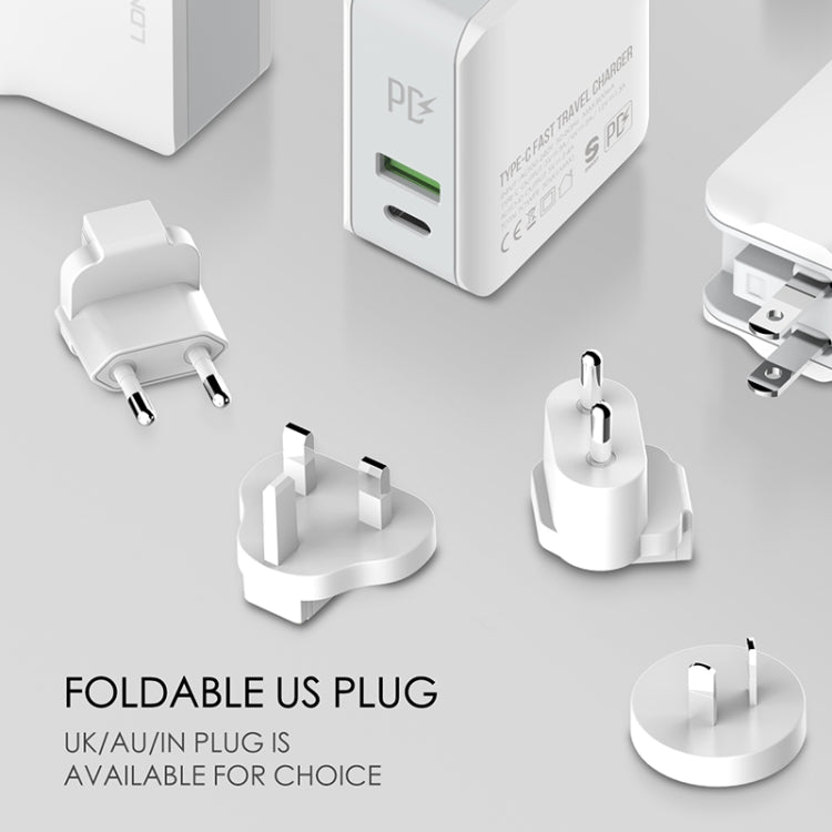 Chargeur de voyage rapide pliable LDNIO A4403C 30W PD + Auto-id avec câble 8 broches de 1 m, prise AU, avec câble 8 broches, 30W avec câble 8 broches