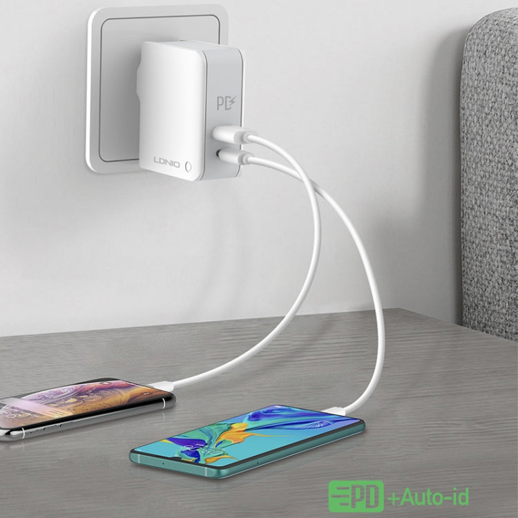 Chargeur de voyage rapide pliable LDNIO A4403C 30W PD + Auto-id avec câble 8 broches de 1 m, prise AU, avec câble 8 broches, 30W avec câble 8 broches