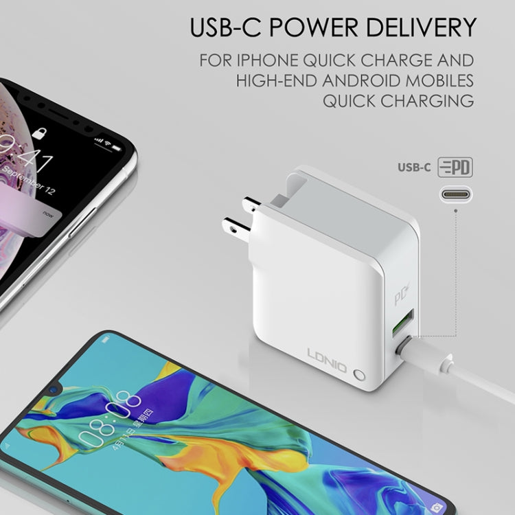 Chargeur de voyage rapide pliable LDNIO A4403C 30W PD + Auto-id avec câble 8 broches de 1 m, prise AU, avec câble 8 broches, 30W avec câble 8 broches
