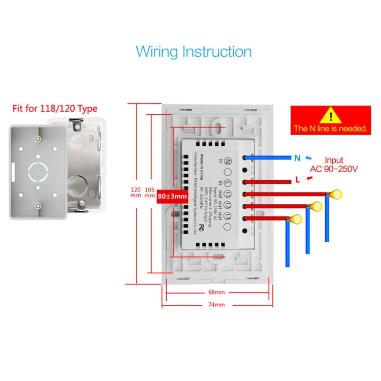 Interrupteur mural intelligent WS-US-02 panneau verre trempé 2 canaux 2A contrôle tactile & APP EWeLink, AC 90V-250V, prise US, 2 canaux