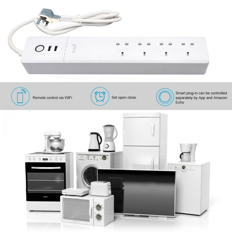 2 ports USB + 4 prises UK, prise secteur intelligente WiFi avec télécommande, compatible Alexa & Google Home, longueur du câble : 1,8 m, AC 90-265V, prise UK, 4xUSB + 3xprise UK (prise UK)
