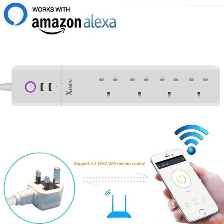 2 ports USB + 4 prises UK, prise secteur intelligente WiFi avec télécommande, compatible Alexa & Google Home, longueur du câble : 1,8 m, AC 90-265V, prise UK, 4xUSB + 3xprise UK (prise UK)