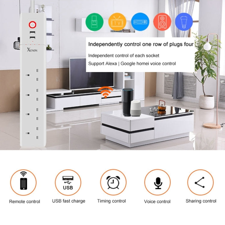 2 ports USB + 4 prises UK, prise secteur intelligente WiFi avec télécommande, compatible Alexa & Google Home, longueur du câble : 1,8 m, AC 90-265V, prise UK, 4xUSB + 3xprise UK (prise UK)
