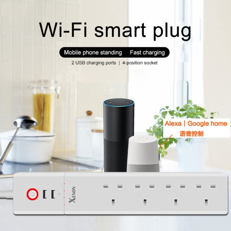 2 ports USB + 4 prises UK, prise secteur intelligente WiFi avec télécommande, compatible Alexa & Google Home, longueur du câble : 1,8 m, AC 90-265V, prise UK, 4xUSB + 3xprise UK (prise UK)