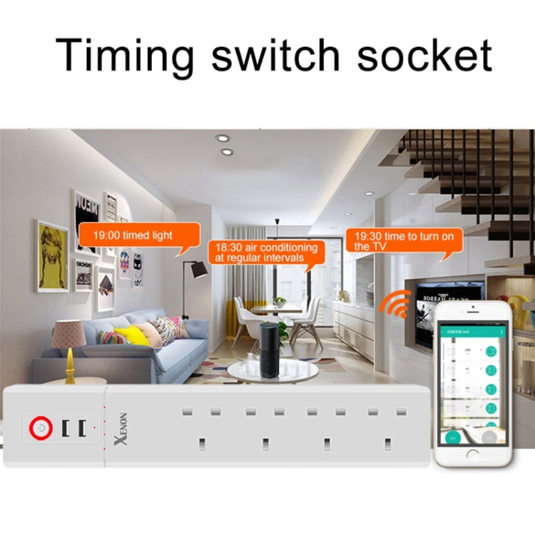 2 ports USB + 4 prises UK, prise secteur intelligente WiFi avec télécommande, compatible Alexa & Google Home, longueur du câble : 1,8 m, AC 90-265V, prise UK, 4xUSB + 3xprise UK (prise UK)