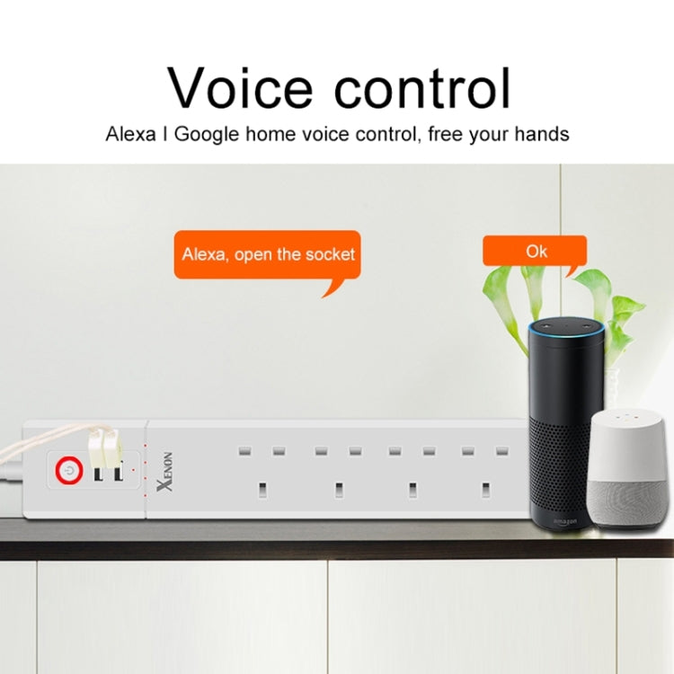 2 ports USB + 4 prises UK, prise secteur intelligente WiFi avec télécommande, compatible Alexa & Google Home, longueur du câble : 1,8 m, AC 90-265V, prise UK, 4xUSB + 3xprise UK (prise UK)