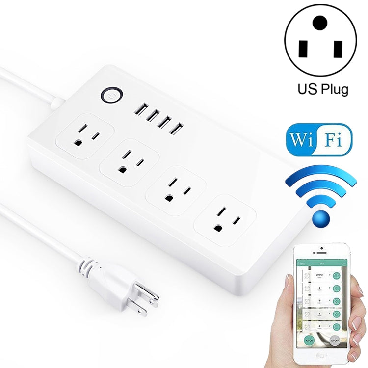 4 ports USB + 4 prises US, prise secteur intelligente WiFi avec télécommande, compatible Alexa & Google Home, AC 110-240V, prise US, 4xUSB + 4xprise US (prise US)
