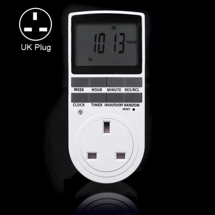 Prise domotique AC 230V avec affichage LCD, horloge, fonction heure d'été, minuterie changeable 12/24 heures, prise UK, AC 230V prise UK
