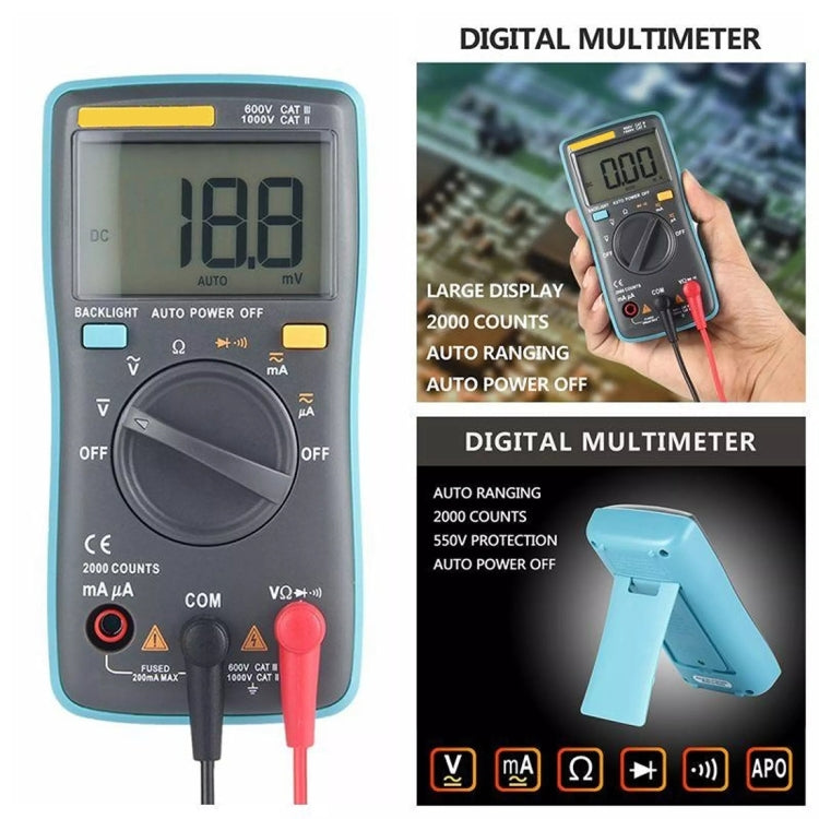 Multimètre numérique portable ZT98 CAT III 600V 2000 comptes avec rétroéclairage, testeur de courant AC/DC, tension, écran LCD et support, ZT98