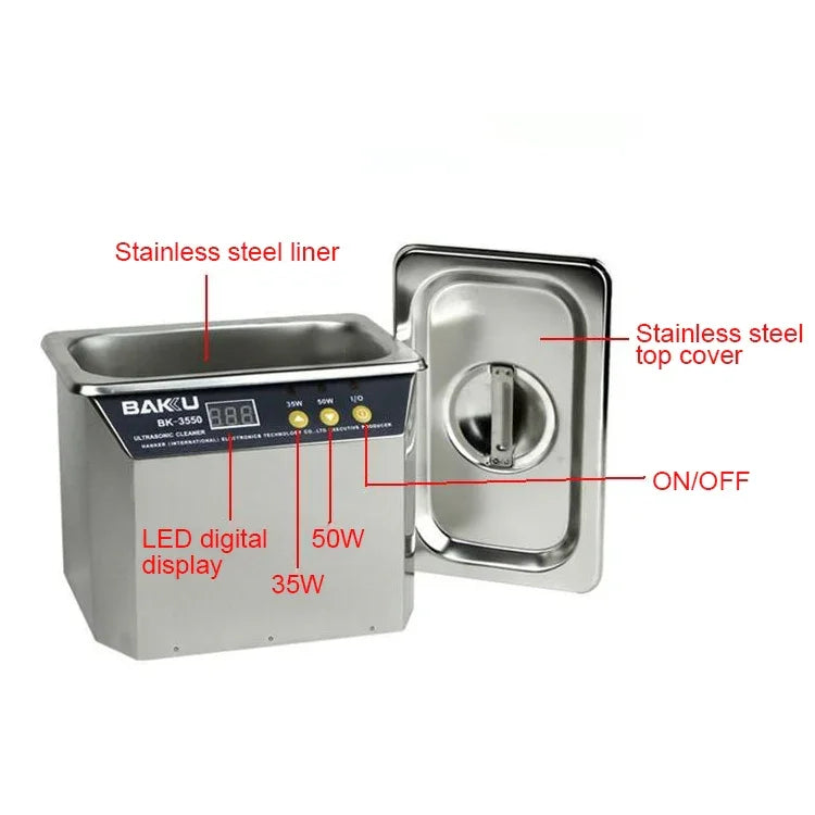 Nettoyeur à ultrasons BAKU BK-3550 35W / 50W réglable 0.8L avec écran LCD, AC 220V, prise EU, BK-3550 35W / 50W 0.8L 220V
