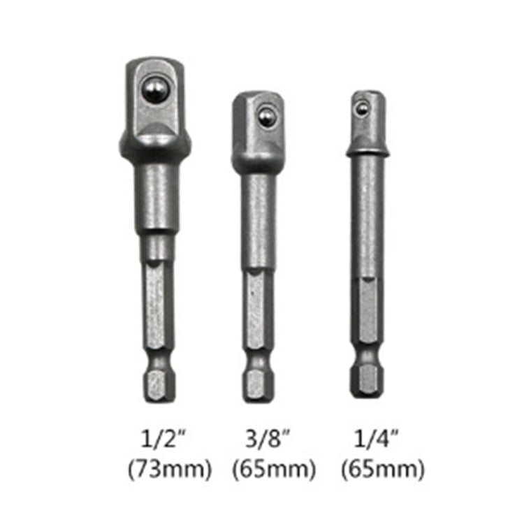 Ensemble de 3 barres d’extension pour douilles, adaptateur à queue hexagonale, embout de perceuse pour écrous (1/4, 3/8, 1/2 pouce), longueur 65-73mm
