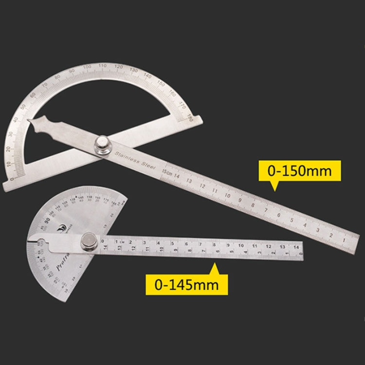 Rapporteur d’angle en acier inoxydable 0-180 degrés avec règle de mesure bras 0-150mm, règle 0-150mm