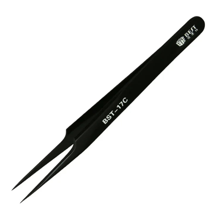 BEST BST-17C Pinces à épiler de précision extra longues en acier inoxydable pour extensions de cils, BST-17C