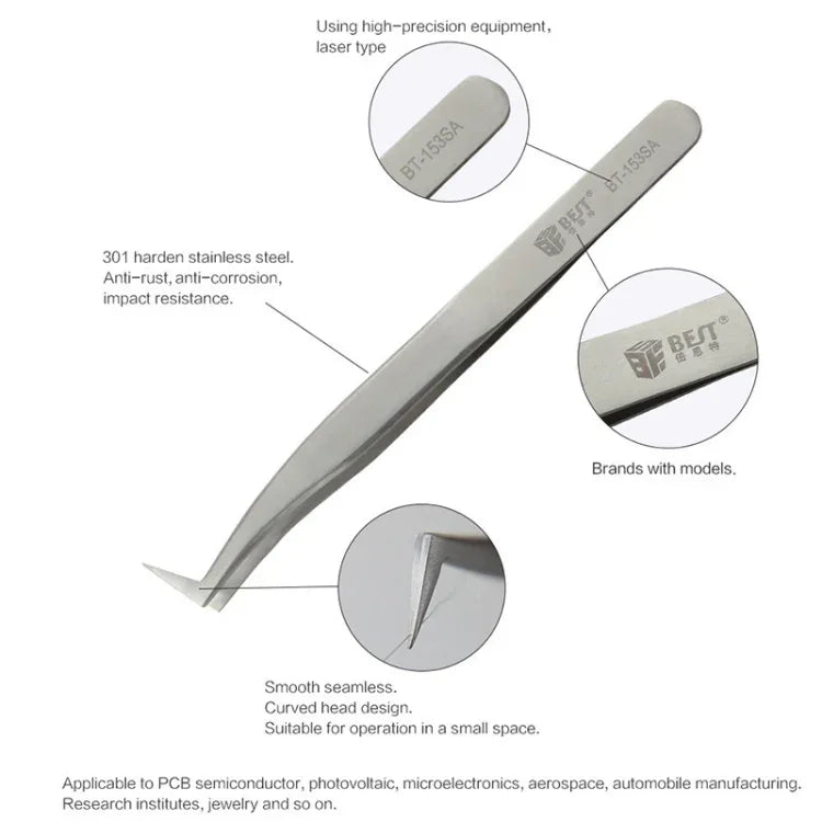 BEST BST-153SA Inox Courbé Pour Outils De Maquillage D'extension De Cils
