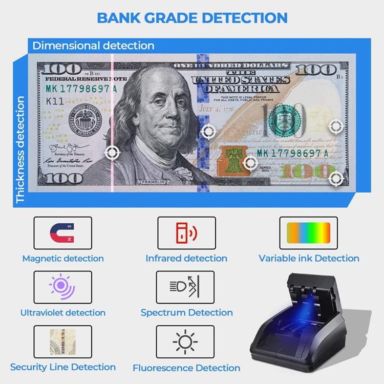 Détecteur de fausse monnaie portable AL-130 pour USD Euro, Spécifications: Prise US, Prise US