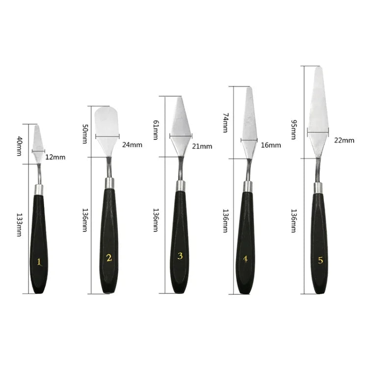 Racloir en acier inoxydable QST EXPRESS 5 en 1 pour fournitures d'art et mélange de couleurs, 5 en 1 (noir)