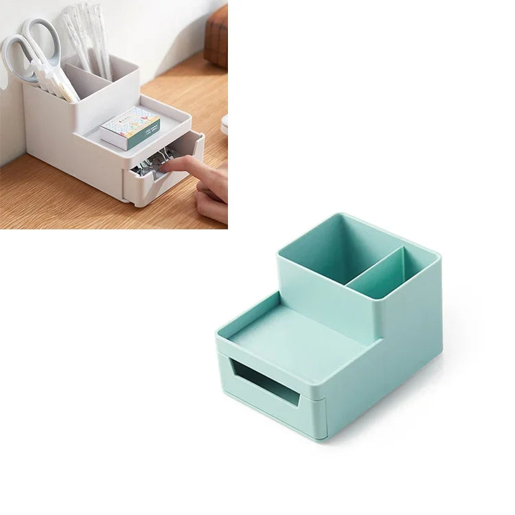 Boîte de rangement pour bureau avec porte-stylo amovible, boîte de rangement pour dossiers, 0115-2 (Bleu Vert), 0115-2 (Gris Blanc)
