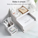 Boîte de rangement pour bureau avec porte-stylo amovible, boîte de rangement pour dossiers, 0115-2 (Bleu Vert), 0115-2 (Gris Blanc)